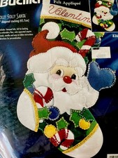 Vintage 1997 Bucilla Holly Jolly Santa 18" Felt Christmas Stocking Kit 83661