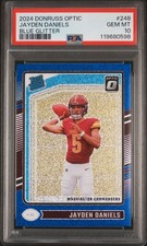 2024 PANINI DONRUSS OPTIC BLUE GLITTER #248 JAYDEN DANIELS ROOKIE RC PSA 10