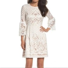 Eliza J Cream Crochet Lace 3/4 Bell Sleeve Dress • Size 6 • Coquette Whimsy