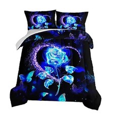 Mystery Blue Rose Comforter Set Size,Romantic Rose Floral Full Sapphire Blue