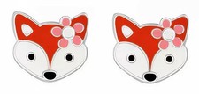 925 Sterling Silver Fox and Flower Stud Earrings, Tiny Animal Floral Jewelry