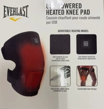 Heated knee pad providing warm, soothing relief for sore or stiff knees.