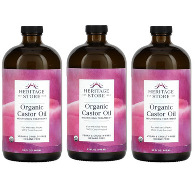 Heritage Store Organic Castor Oil 32 fl.oz/946 ml Each (Pack of 3)