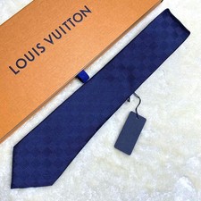 Louis Vuitton Cravatte Damier sciarpa skinny classica seta blu navy 3,1 pollici nuova