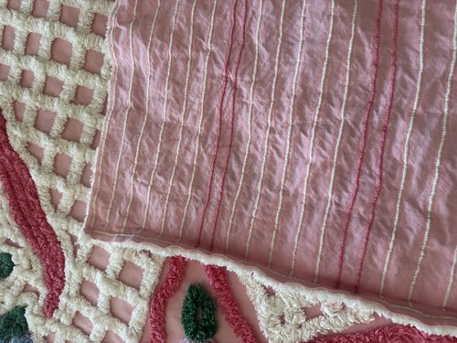 Vtg Chenille Bedspread Cottage Prairie Pink Rainbow Flowers Grandma Quilt Rare - Bild 4 von 11