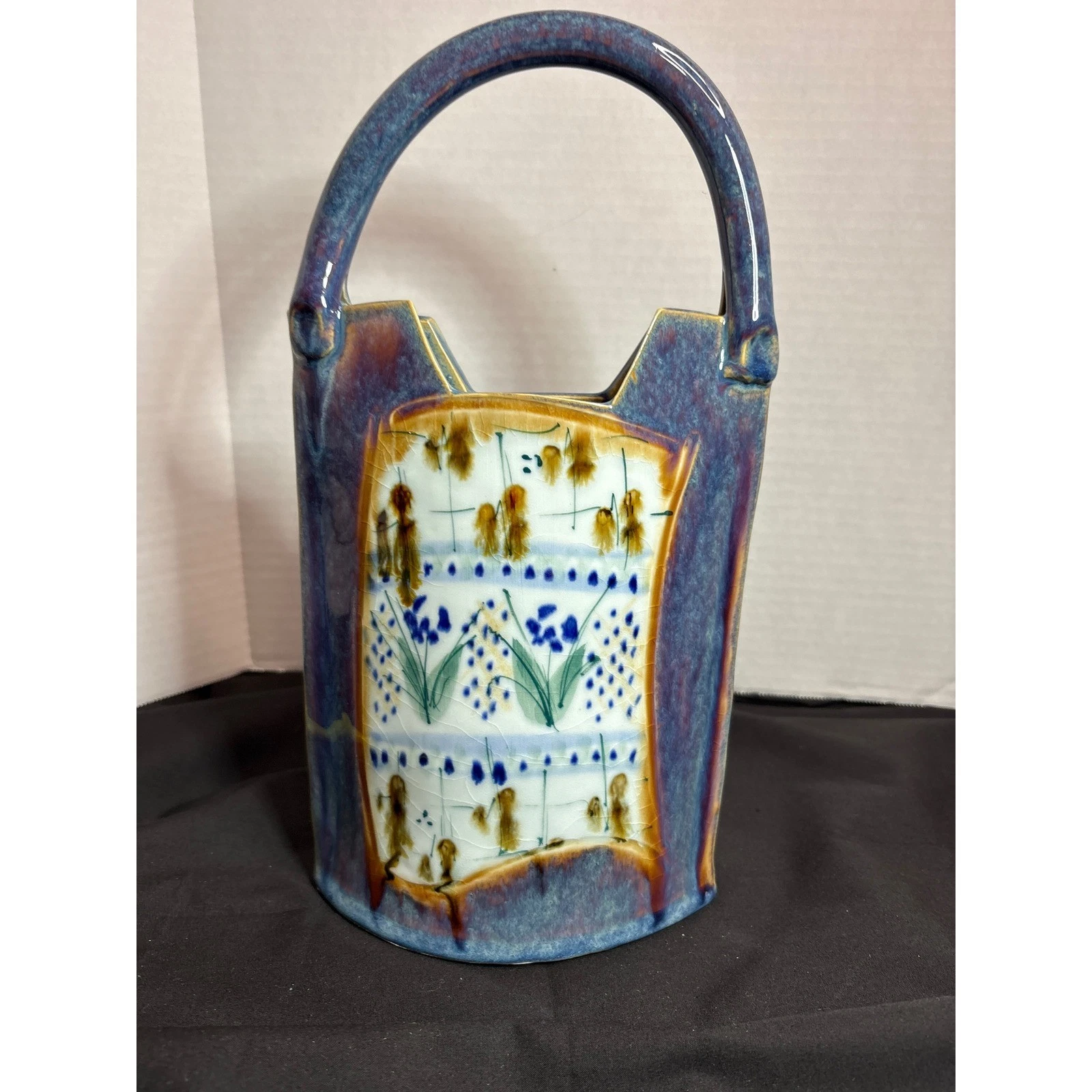 Handcrafted Ceramic Vase with Handle, Flower Design Pottery Decor Accent
Opens in a new window or ta