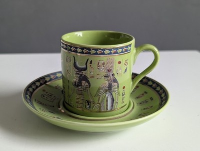 Vintage Fathy Mahmoud Ägyptische Espressotasse & Untertasse Set - Limettengrün 