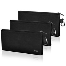 3 Pcs Zipper Tool Pouches, 12 Inch Flat Bottom Utility Bags with Carabiners