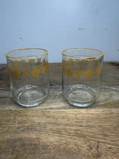 2 Vintage Corelle Butterfly Gold 4oz Juice Glasses 3" By Corning EUC!! Libbey