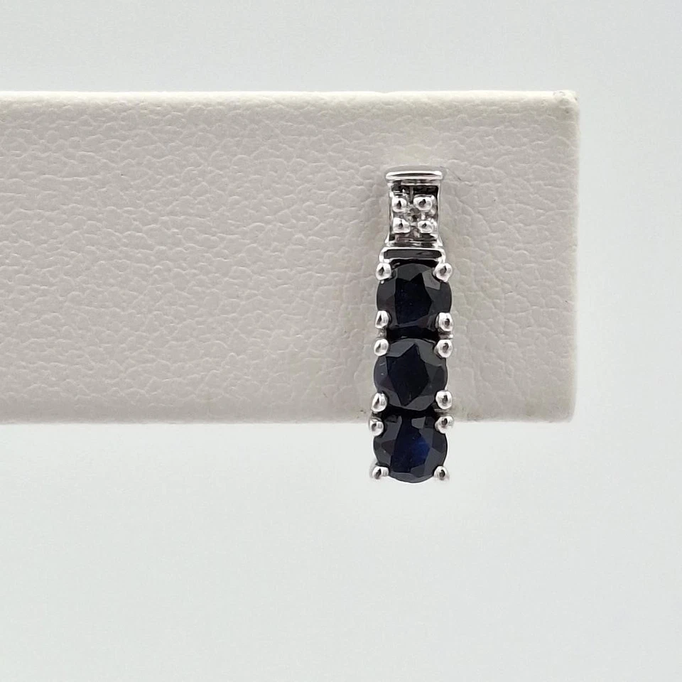 10K White Gold Round Sapphire & Diamond Accent 3-Stone Stud Drop Earrings - Image 3 of 4