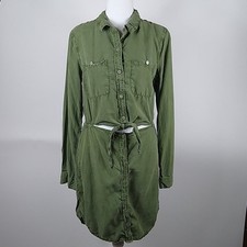 Sanctuary Forget Me Knot Shirtdress Tie Front Long Sleeve Green Small