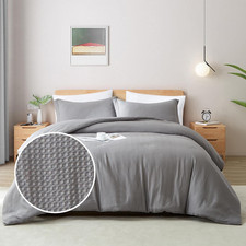 Waffle Weave Duvet Cover King Size, 3PCS Microfiber Duvet Cover with 2 Pillow Sh