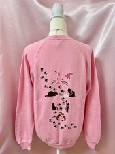 Vintage 1980s Cat Graphic Sweatshirt USA Fairycore Coquette Fancy Kawaii Y2K