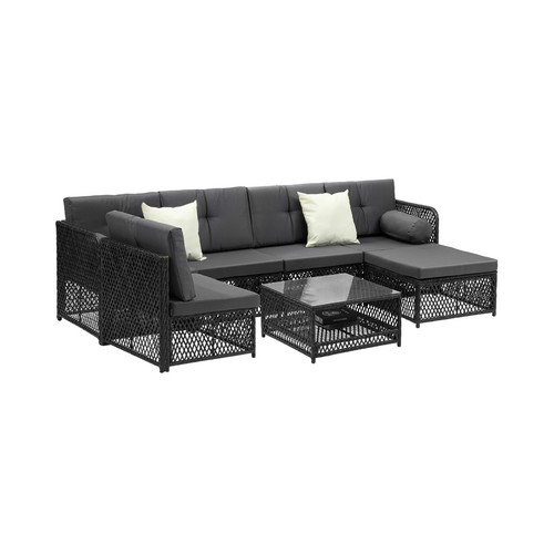 Livsip Outdoor Sofa Set 6 Seater Wicker Rattan Lounge Setting Patio Furniture - Picture 10 of 10