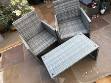 Grey Rattan 3-Piece Patio Set, 2 Armchairs & Coffee Table