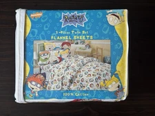 Vintage 90s Rugrats Nickelodeon 3-Piece Twin Set Flannel Sheets 100% Cotton RARE