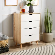Chest of 4 Drawers Oak and White Bedroom Storage Solid Wood Legs Seconds