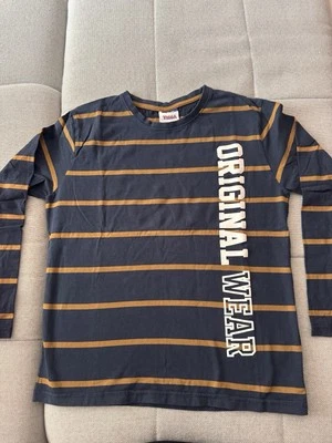 Jungen Langarm Shirt dunkelblau mit Streifen Größe 158 164 Yigga - Bild 1 von 4