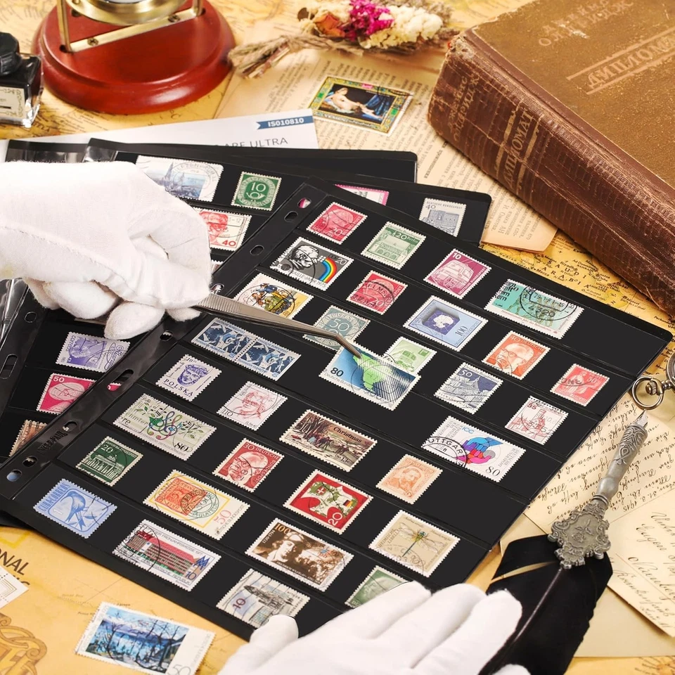 Páginas de álbum de estampillas postales de 10 hojas de 20 páginas, 8 bolsillos colección de estampillas de 7,7 X 1,18 pulgadas... Foto 2 de 4