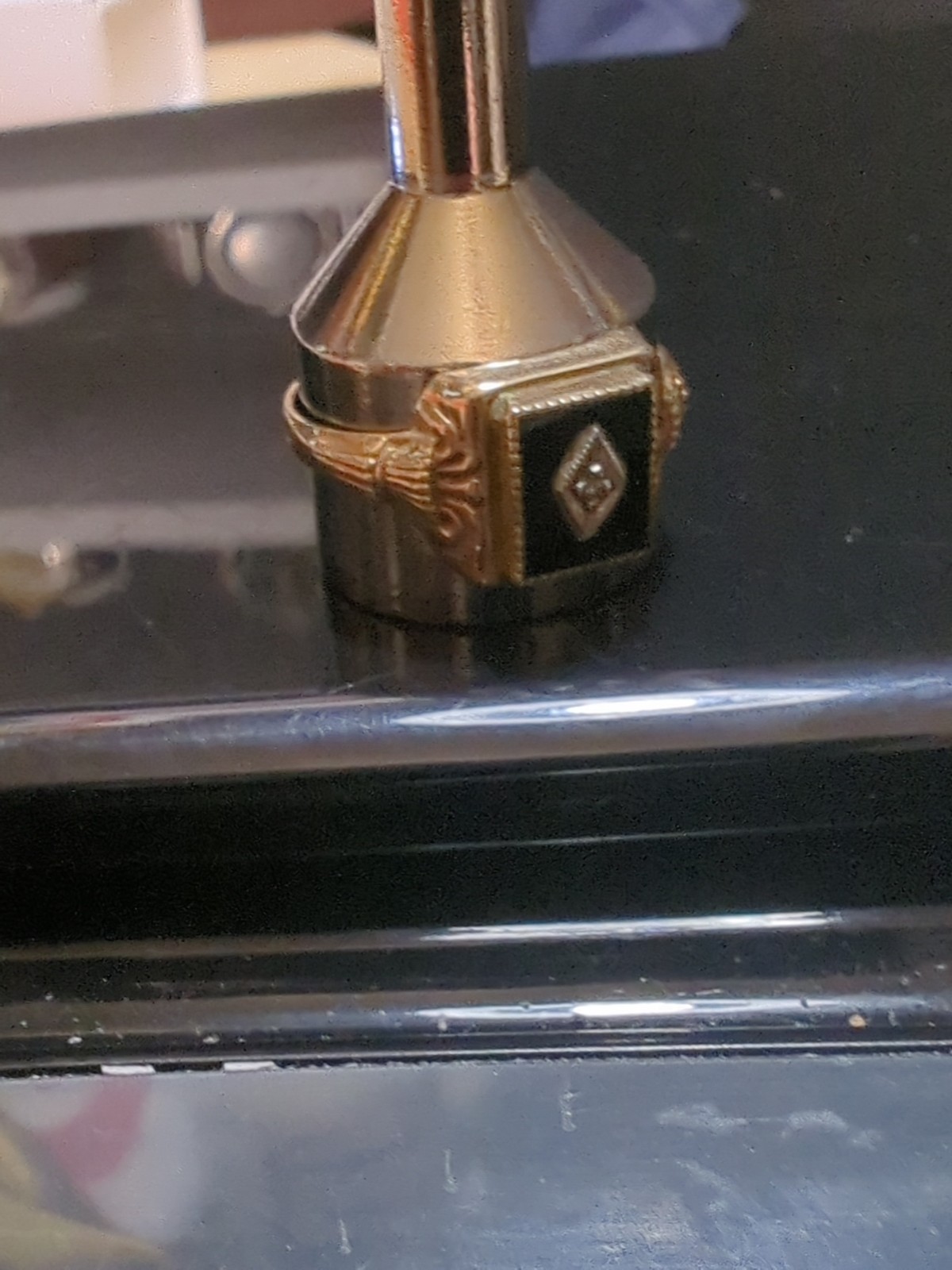 Vintage Art Deco 14K Yellow Gold Diamond Onyx Filigree Ring  Ladies Size 7