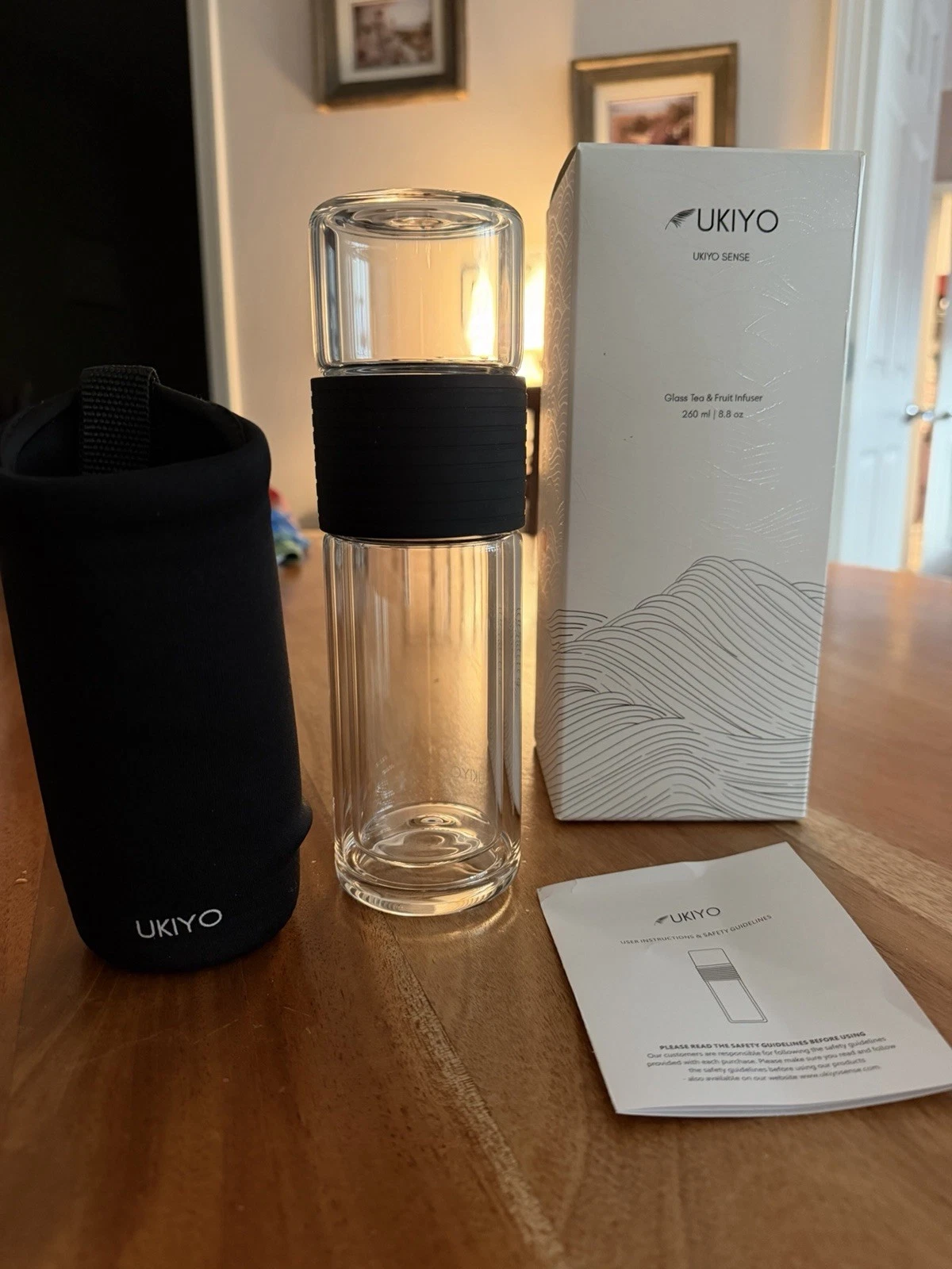 Ukiyo Sense Double-Wall Glass Tea & Fruit Infuser Bottle Stainless Steel Filter
