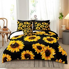 Black Sunflower Comforter Set 8 Pieces Bed in a Bag California King Yellow