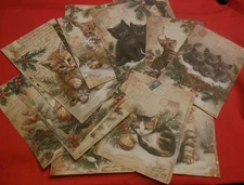 Set of 16  LARGE Kittens Holiday Water Colors Holly & Snow Set # 2