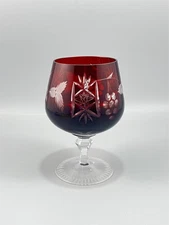 Ajka Marsala Ruby Red Cut to Clear Crystal Brandy Snifter Glass Bohemian