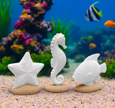 3PK Deco-Replicas Aquarium Ornaments White Reef Set Starfish Seahorse Fish Decor