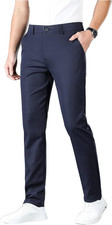 Men  S Slim Fit Flat Front Dress Pants Wrinkle Free Khaki Pants
