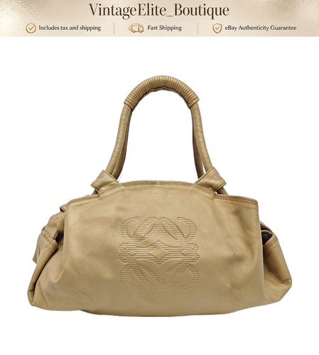 Loewe Aire Medium Beige Leather Gold HW Shoulder Bag Preowned Authentic