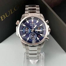 Bulova Marine Star 96B256 Blue Dial 6-Hand Chronograph Men's Watch 43MM