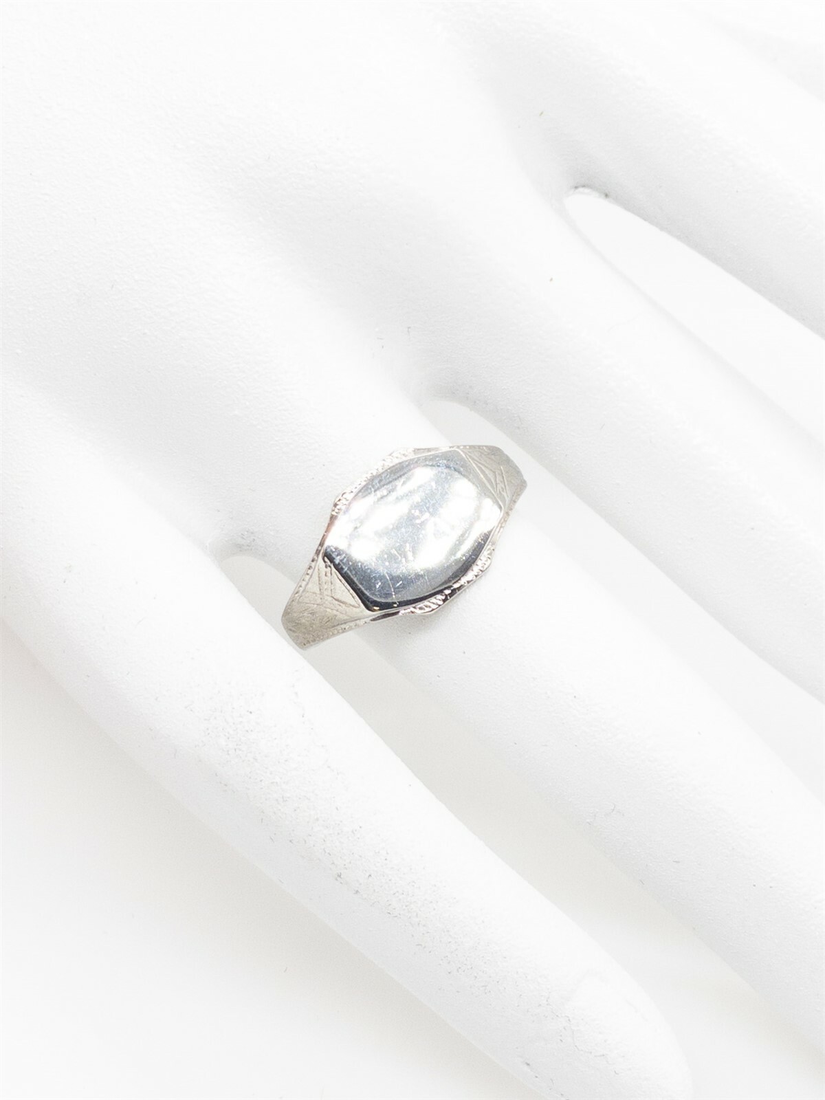 Antique 1920s Engraved 10k White Gold Mens INITIAL Ri… Gem