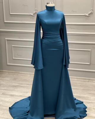 halal formal dresses Muslim Evening For Party Long Sleeves Satin Mermaid Prom Gowns Classic 20s