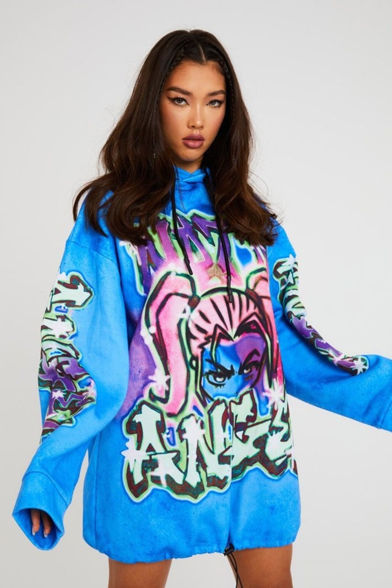Jaded London Not Your Angel Graffiti Print Hoodie Dress Size 4
