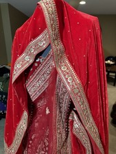 Bollywood Style Red Indian Wedding Dress With Lehenga, Choli, Duppata, Shawl