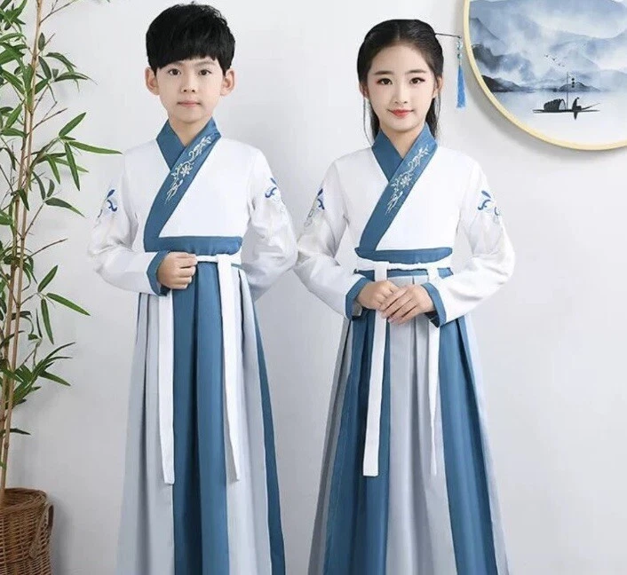Niños Niñas Niños Chino Asiático Antiguo Tradicional QIPAO Tang Han Disfraz Vestido Foto 3 de 4
