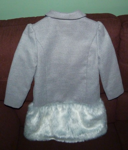 Janie and Jack Bonjour! Soft Gray Fur Trimmed Girls Coat Lined Size 4 MINT - Picture 6 of 8