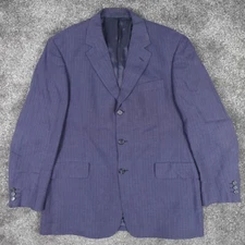 Austin Reed Blazer Jacket 100% Linen 42R Blue Striped Single Breasted Summer