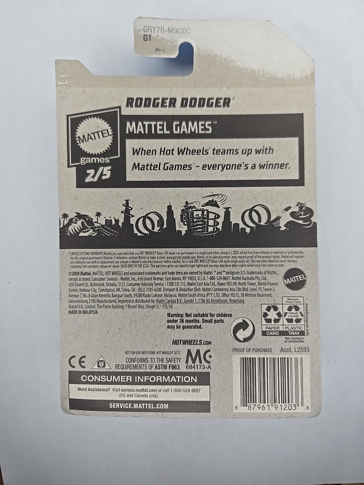 Hotwheels 73/250 Rodger Dodger Magic 8 Ball Die Cast Vehicle Black