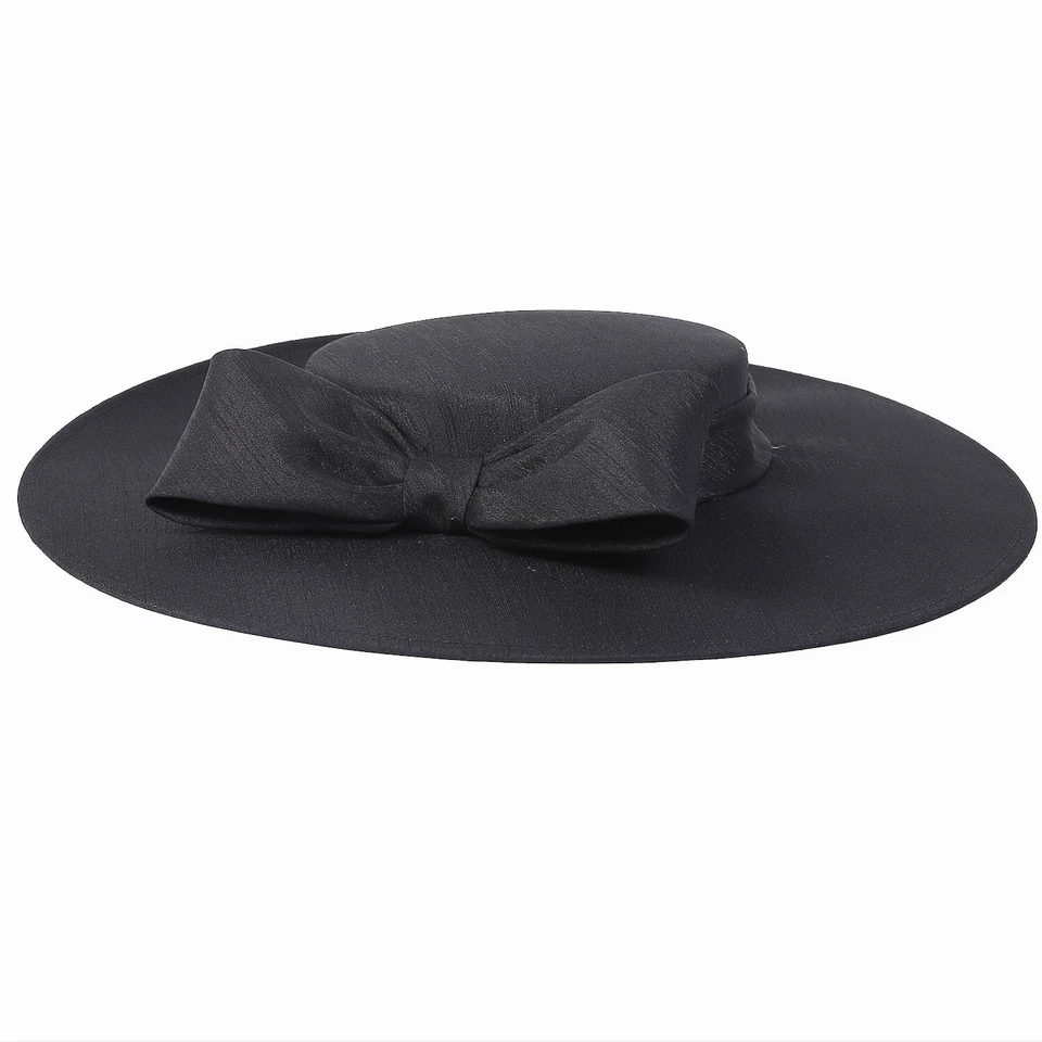 Chapéu social feminino Black Fascinators aba larga chapéus fedoras arco grande - Imagem 3 de 4