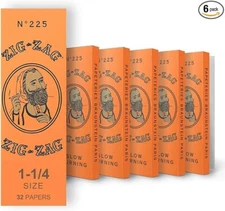 😎 ZIG ZAG ORANGE CIGARETTE ROLLING PAPERS 1 1/4 😎 6 BOOKLETS ✨👀 No. 225