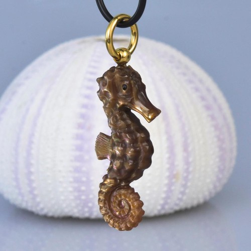 Seahorse Pendant Gold Vermeil Sterling Silver & Bronze Mother-of-Pearl 7.79 g - Picture 8 of 12