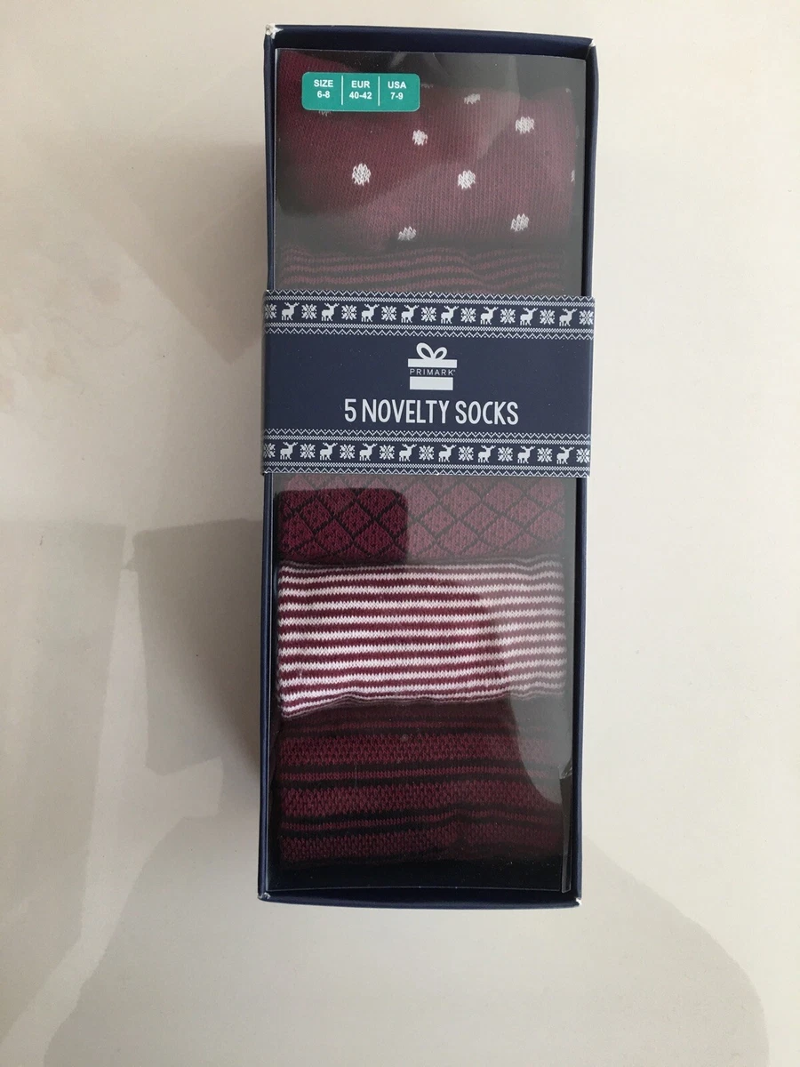 Paquete de 5 pares de calcetines de novedad para hombre Primark regalo en caja Reino Unido talla 6-8