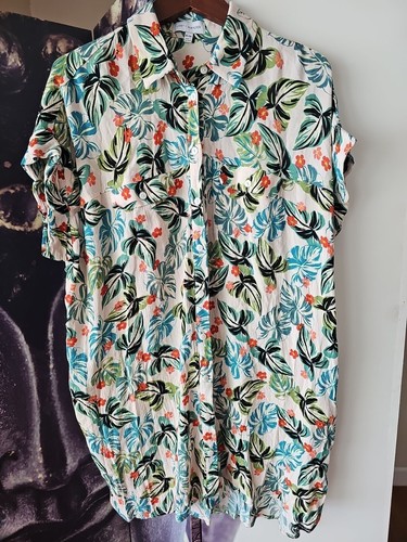 LOST + WANDER Cap Sleeve Swim Cover Button Front Gauze Floral Print Size XL/2XL