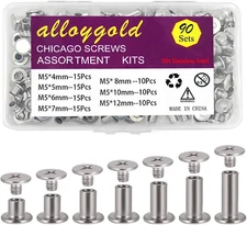 90 Sets 304 Stainless Steel Chicago Screws Leather Assorted Kit ，7 Sizes of Scre