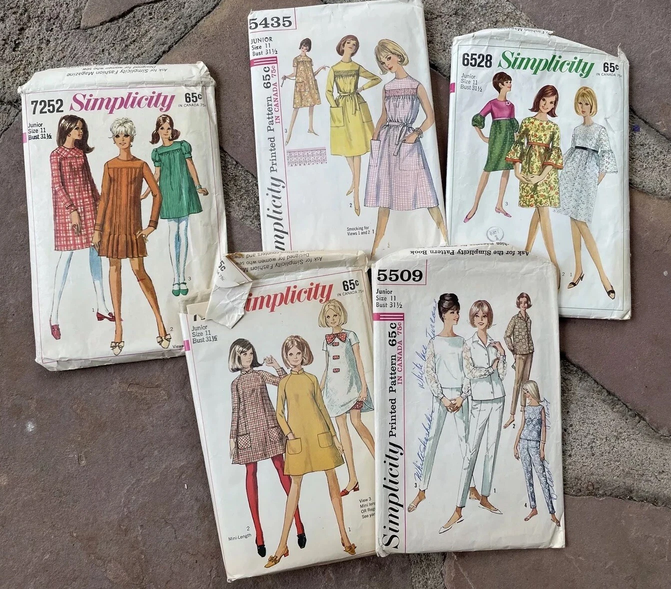 Vintage 1960s Sewing Patterns Juniors Sz 11 Bust 31.5” Dress Top Pant Jacket LOT