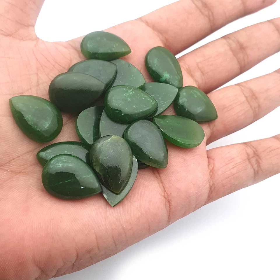 Cabochão de pera de jade verde natural nefrite pedra preciosa solta 3 peças 13-18 mm 24 CT - Imagem 3 de 4