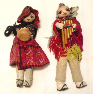 Set of Two Peruvian Quechua Indian Artisan Handmade Dolls, Authentic Clothes