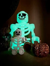 Giant Lego Skeleton Halloween Decor, 16in 3D Printed Minifigure, Spooky Decor
